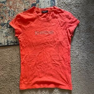 BEBE | Y2K Orange Rhinestone Fitted Tee